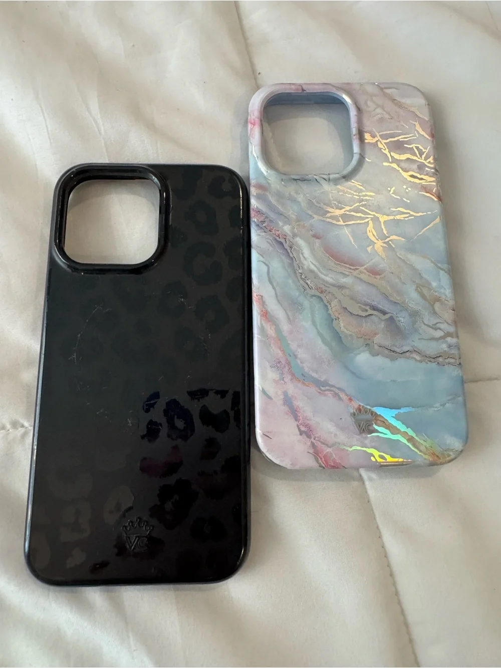Apple iPhone 15 ProMax Case Set Black Leopard & Pink Marble with Gold Veining